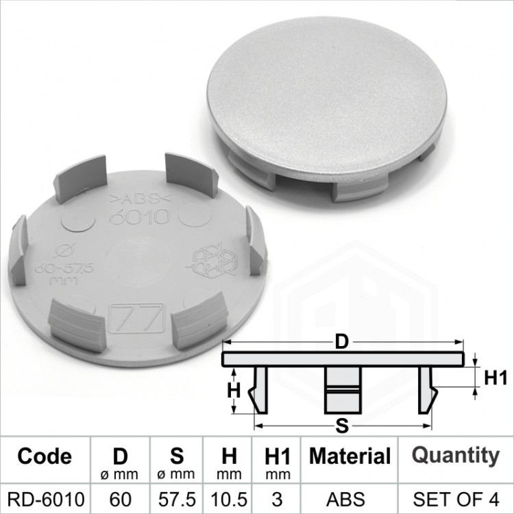 Wheel Center Hub Caps / 60.0mm - 57.5 mm FULL SET OF (4) FOUR CAPS
