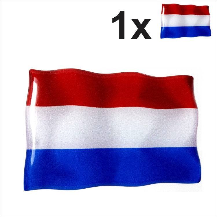 1x Netherlands Holland Dutch waving flag 3D Domed Gel STICKER Resin Decal Badge