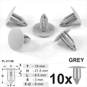 Grey Plastic Fir Tree Trim Clips 8mm Hole 19mm Head Car Van Push In Button