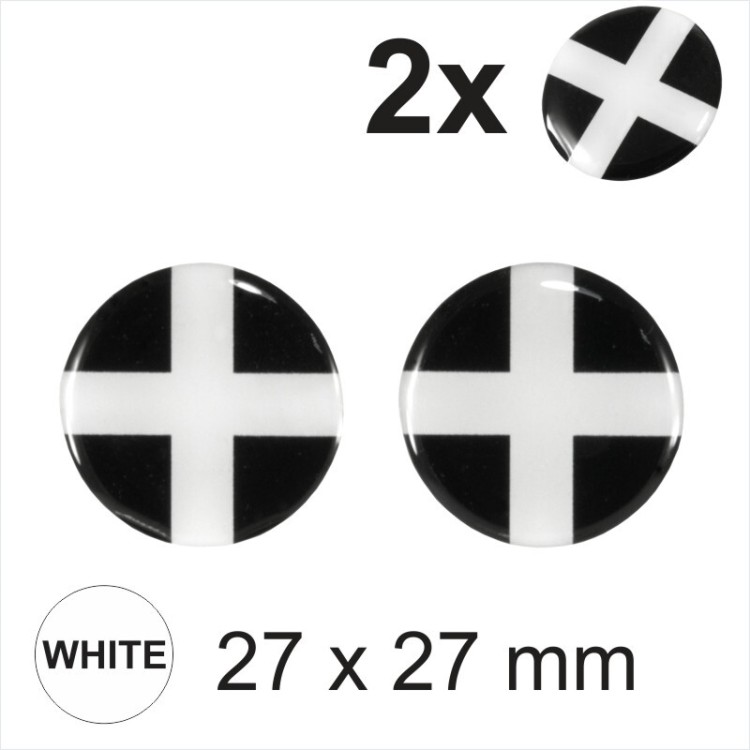 2x 27 mm Diameter Cornwall Cornish Flag England Round Sticker Gloss Domed Gel 3D