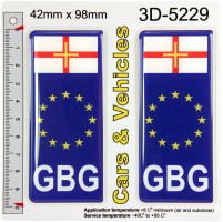 2x 42 x 98 mm GBG Guernsey Flag EU Blue Gel Domed Resin Number Plate Stickers Badges Decals