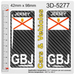 2x 42mm x 98mm GBJ JERSEY Flag Carbon Gel Domed Resin Number Plate Stickers Badges 3D Decals
