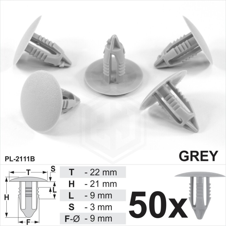 Grey Plastic Fir Tree Trim Clips 8mm Hole 22mm Head Car Van Push In Spruce