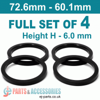 Spigot Rings / 72.6mm - 60.1mm / 6mm FULL SET OF (4) FOUR RINGS