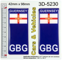 2x 42 x 98 mm GBG GUERNSEY Flag Blue Gel Domed Resin Number Plate Stickers Badges Decals