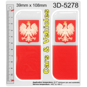 2x 39mm x 108mm PL Poland Polska Flag White-Red Domed Number Plate Stickers Badge 3D Decals
