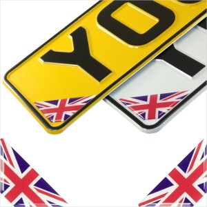 2 x 42mm 3D Domed Gel GB Union Jack Flag Corner Vehicle Number Plate Stickers