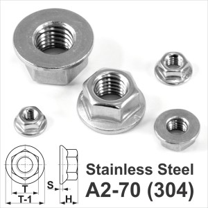 A2 Stainless Steel Flanged Hex Nuts Metric Hexagon M4,5,6,8,10,12 mm DIN 6923