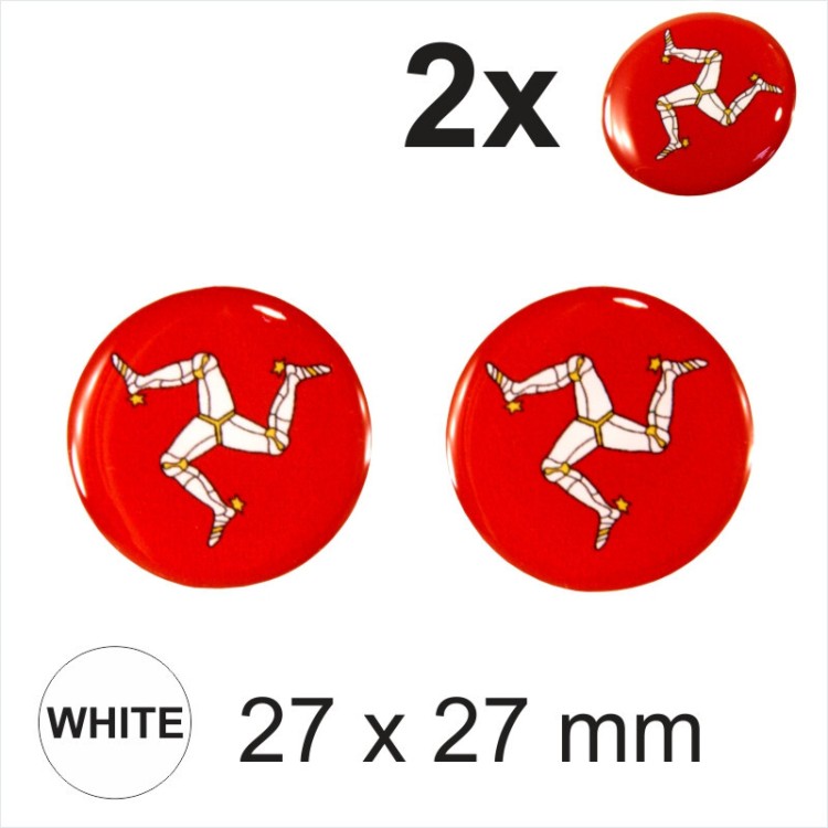 2x 27 mm Diameter GBM Isle of Man 3 Legs Flag Round Sticker Gloss Domed Gel 3D