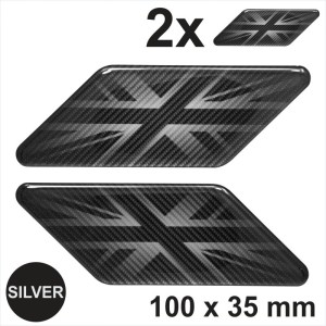 2x Mono Carbon Fibre Effect Union Jack Sticker Motorcycle Motorbike 3d Domed UK