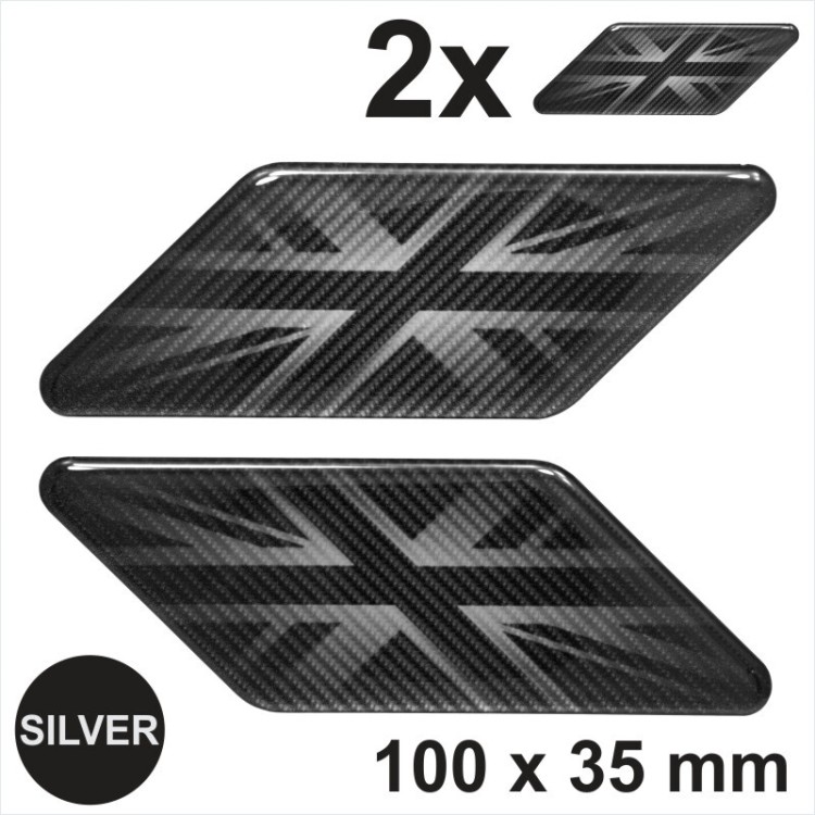2x Mono Carbon Fibre Effect Union Jack Sticker Motorcycle Motorbike 3d Domed UK