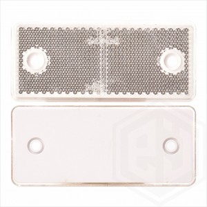 White Clear 96mm x 42mm Rectangular Screw On Car Trailer Caravan Front Reflector with Mounting Holes 