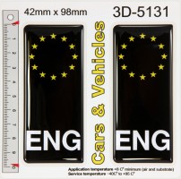 2x 42 x 98 mm ENG England Number Plate Black Sticker Decal Badge Euro ES Stars 3D Gel Resin