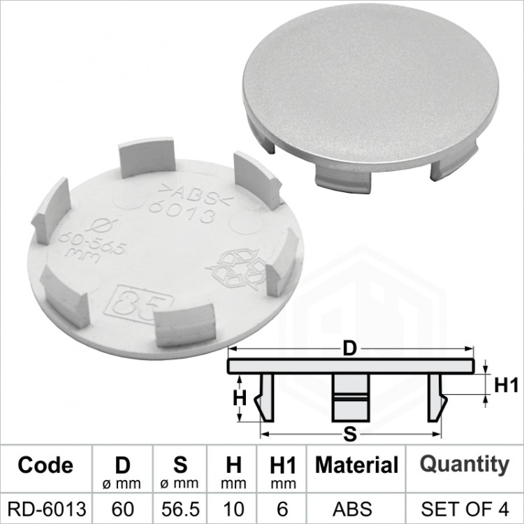 Wheel Center Hub Caps / 60.0mm - 56.5 mm  FULL SET OF (4) FOUR CAPS