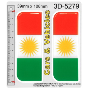 2x 39mm x 108mm Kurdistan Flag Kurdish Sun Kurd Alaya Domed Number Plate Stickers Badge Decals