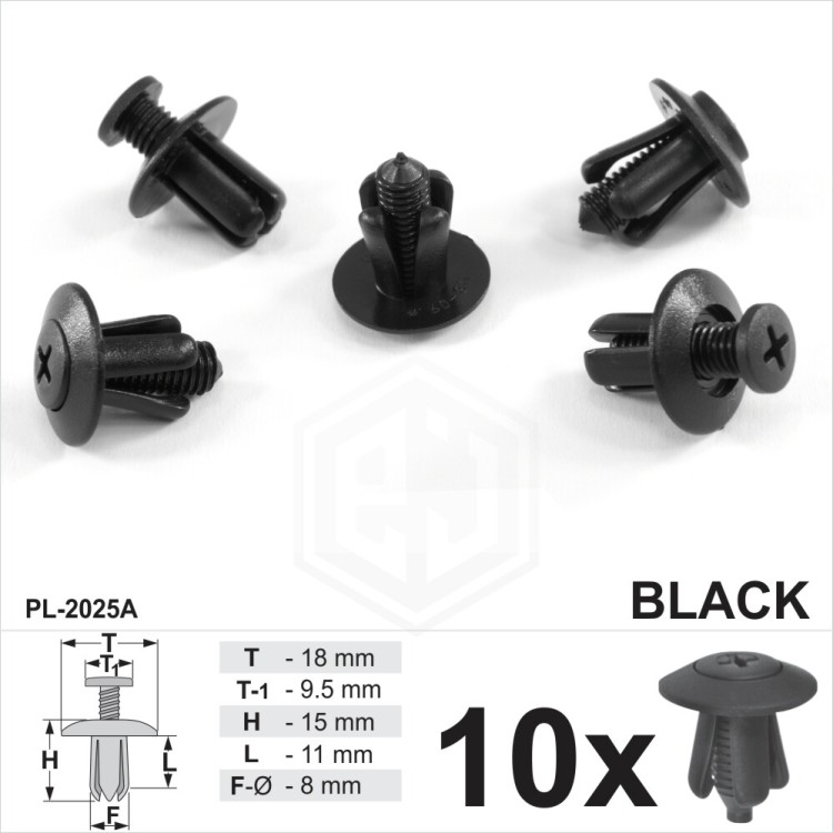 8mm Wheel Arch Lining Trim Screw Rivet Type Black Plastic Fastener Clips Car