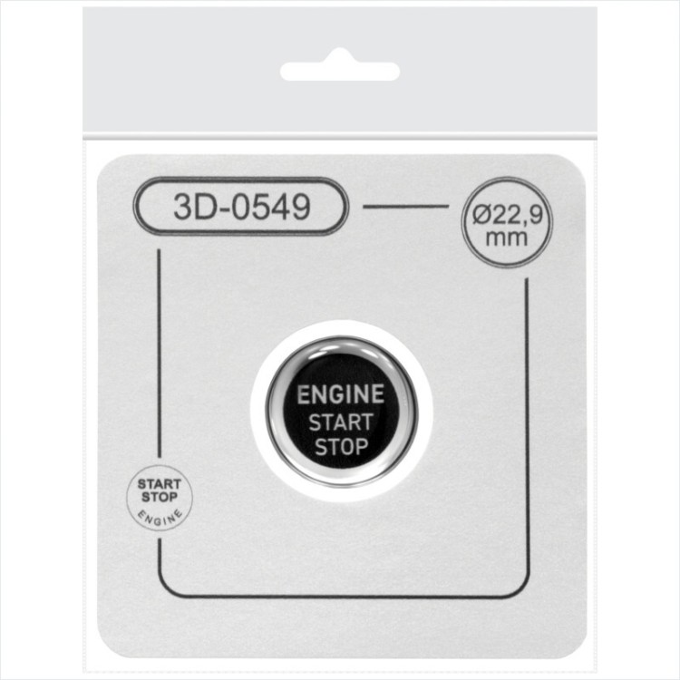 22.9mm Black Chrome Engine Start Stop Push Button Cap Cover 3D Domed Gel Sticker