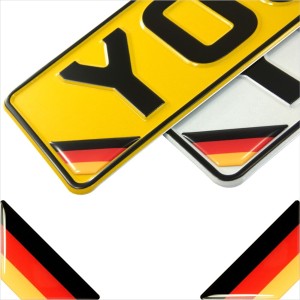 2 x 42mm 3D Domed Gel German Flag Corner Number Plate Stickers High Gloss Resin