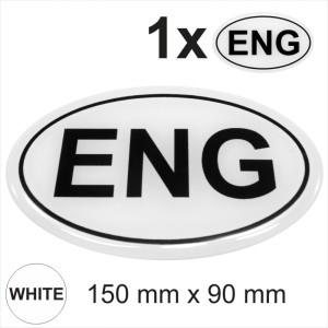 ENG England Oval Black on White 150mm Gloss Sticker Dome Car 3D Gel Resin Decal