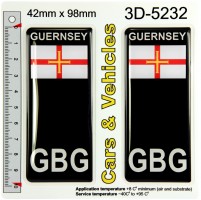 2x 42 x 98 mm GBG GUERNSEY Flag Black Gel Domed Resin Number Plate Stickers Badges Decals