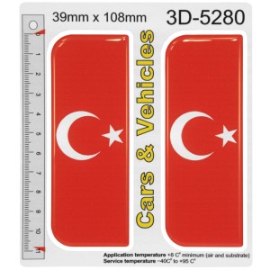 2x 39mm x 108mm Turkey Flag National Turkish Flag Domed Number Plate Stickers Badge 3D Decals