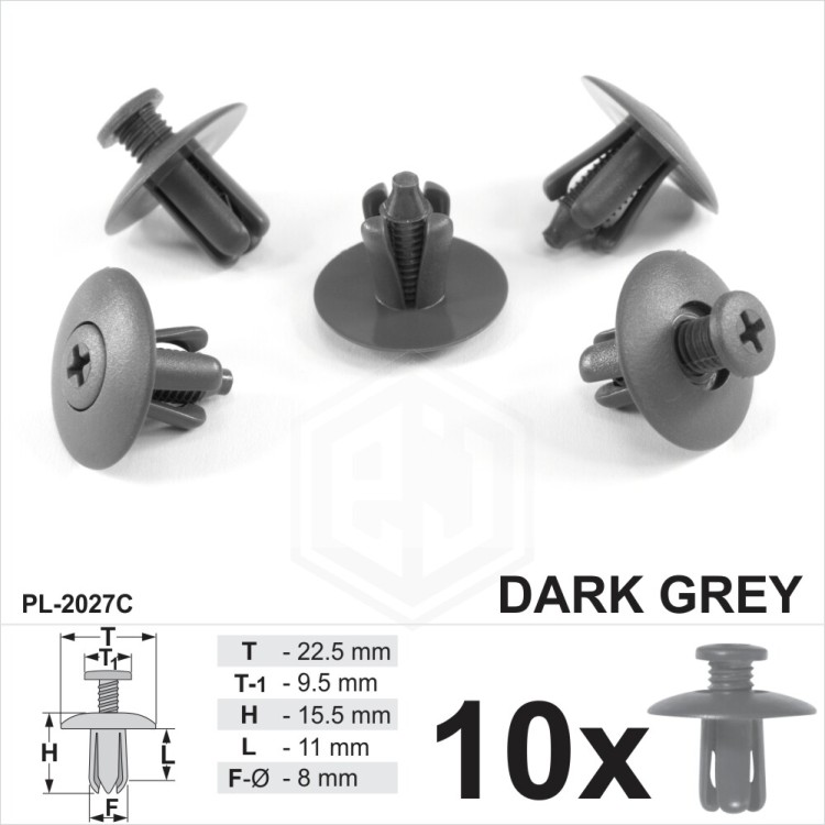 8mm Wheel Arch Lining Trim Screw Rivet Type Dark Grey Plastic Clips Bumper