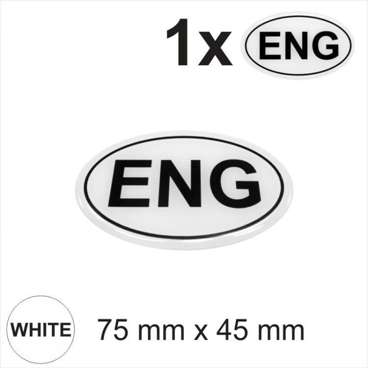 ENG England Oval Black on White 75 mm Gloss Sticker Dome Car 3D Gel Resin Decal