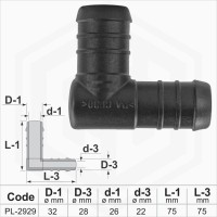 32x28 mm L-Piece Reducer Plastic Barbed Connector Joiner Tube Hose Pipe Fitting