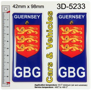 2x 42 x 98 mm GBG GUERNSEY Channel Islands Domed Resin Number Plate Stickers Badge Decals