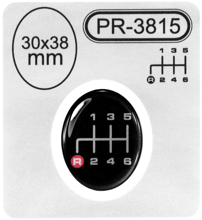 Gear Knob Shift Pattern Lever Sticker 3D Domed polimer emblem badge 30x38 R Red