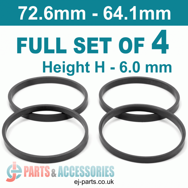 Spigot Rings / 72.6mm - 64.1mm / 6mm FULL SET OF (4) FOUR RINGS