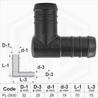 32x25 mm L-Piece Reducer Plastic Barbed Connector Joiner Tube Hose Pipe Fitting