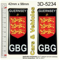 2x 42 x 98 mm GUERNSEY Channel Island Coat of Arms Domed Number Plate Stickers Badges Decal