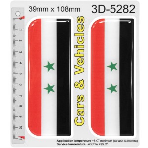 2x 39mm x 108mm Syria Syrian two 2 Star Flag Domed Number Plate Stickers Badge 3D Decals
