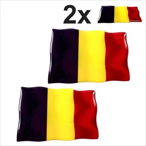 2x Belgium waving flag Square 3D Domed Gel STICKER Resin Decal Badge car moto