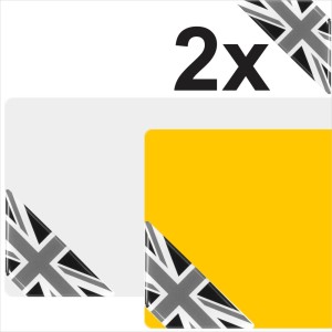 2 x 67mm 3D Domed Gel GB Union Jack Flag Corner Number Plate Stickers black gray