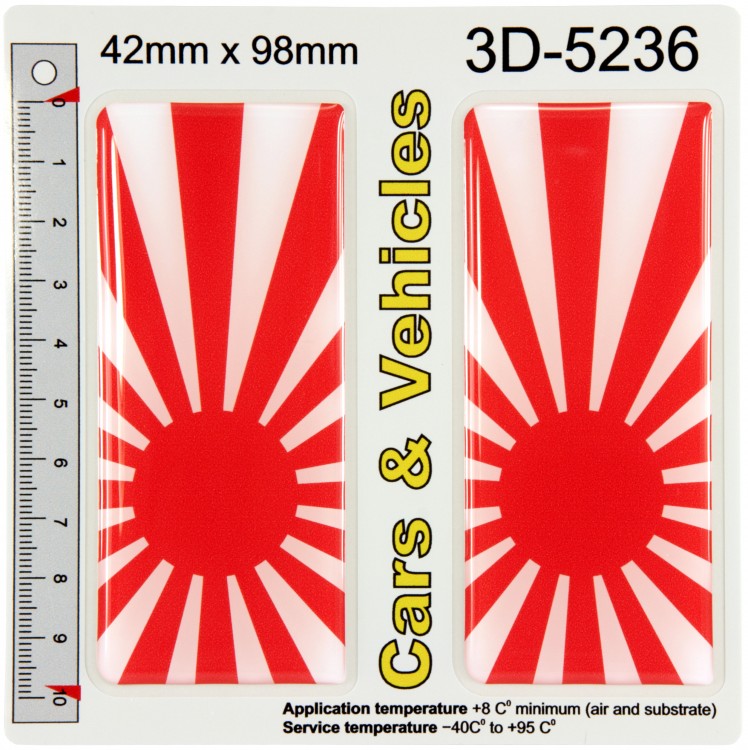 2x 42 x 98 mm Japan Rising Sun Flag Japanese 3D Domed Car Number Plate Stickers Badge Decal