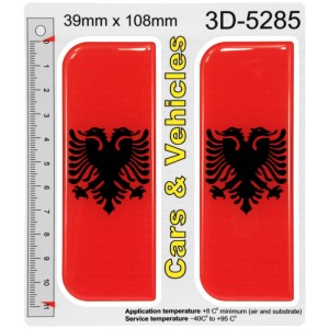2x 39mm x 108mm Albania Flag Albanian flag Domed Number Plate Stickers Badge 3D Gel Decals