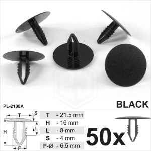 50 x Black Plastic Fir Tree Trim Clips 5mm Hole, 21.5mm Head Car Push In, Spruce