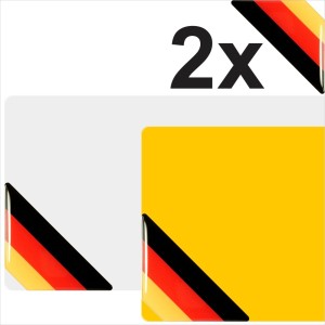 2 x 67mm 3D Domed Gel German Flag Corner Number Plate Stickers High Gloss Resin