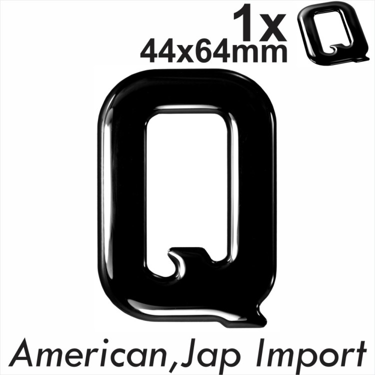 3D Gel Embossed Resin American JAP IMPORT number plates Black Letter Q UK GB REG