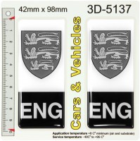 2x 42 x 98 mm ENG Black and White Number Plate Sticker Decals England Three Lions Domed