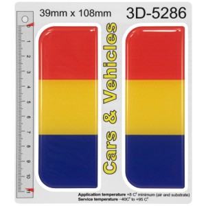 2x 39mm x 108mm Romania Romanian Full Flag Domed Number Plate Stickers Badge 3D Gel Decals