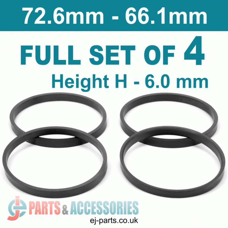 Spigot Rings / 72.6mm - 66.1mm / 6mm FULL SET OF (4) FOUR RINGS
