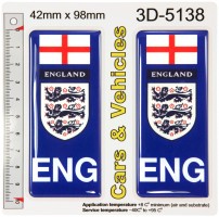 2x 42 x 98 mm ENG England Number Plate Blue Sticker Decal Badge Euro EU Stars 3D Gel Resin