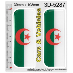 2x 39mm x 108mm Algeria Full Flag green and white Domed Number Plate Stickers Badge 3D Decals