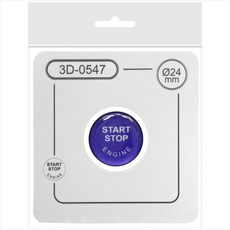24 mm Blue Engine Start Stop Push Button Cap Cover 3D Domed Gel Sticker Repair