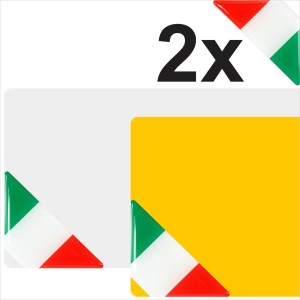 2 x 67mm 3D Domed Gel Italy Flag Corner Number Plate Stickers High Gloss Resin
