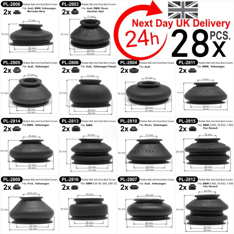24h Delivery 28 pcs. Ball Joint Rubber Boot Dust Cover Track Tie Rod Linkage Kit