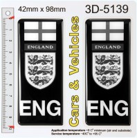2x 42 x 98 mm ENG England Number Plate Black Sticker Decal Badge Euro EU Stars 3D Gel Resin